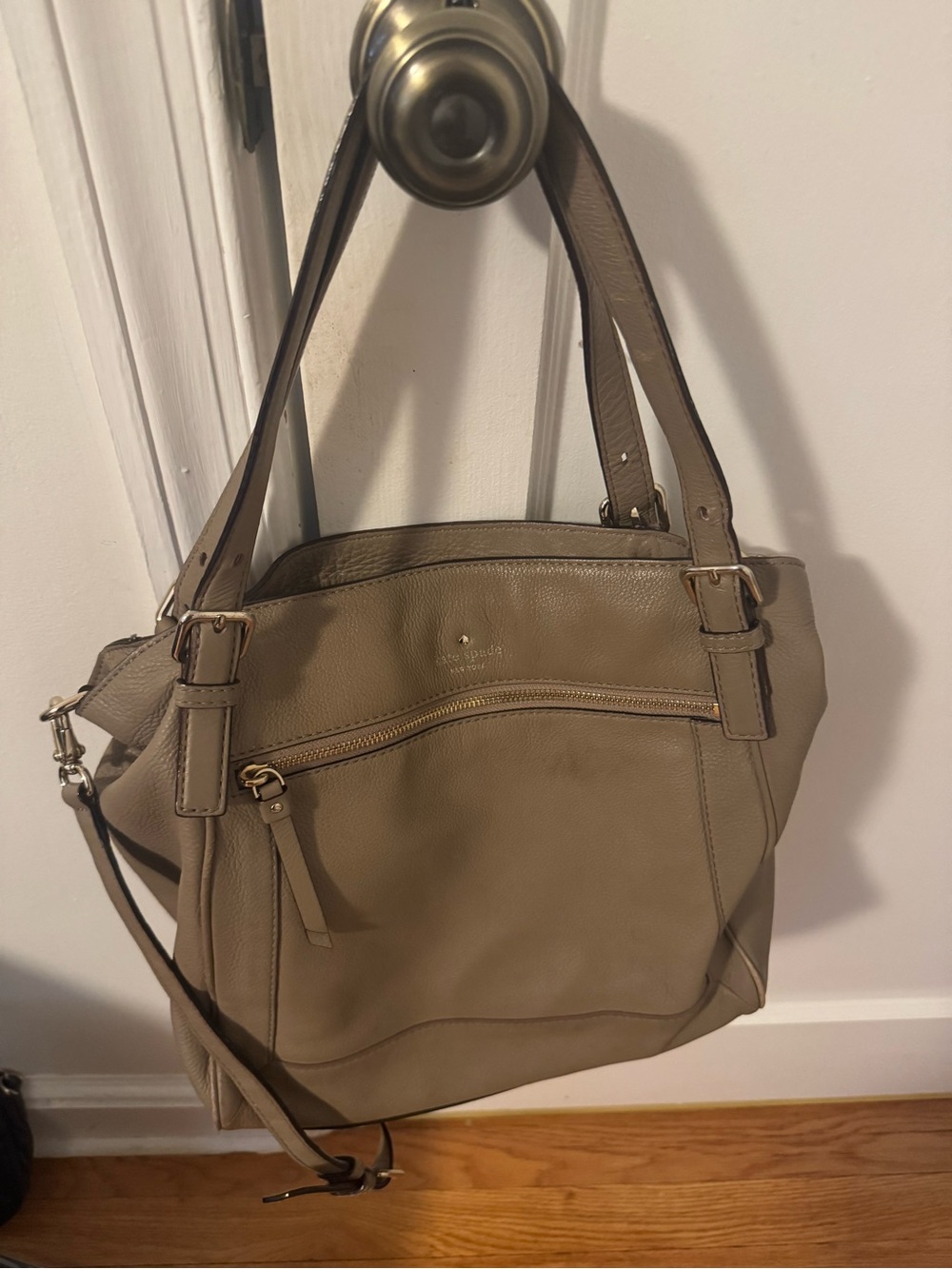 kate spade Taupe Leather Shoulder Tote with Gold Hardware
